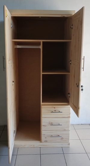 Freestanding Wardrobe with Hanging Rail and Drawer Storage | MB Pine Furniture